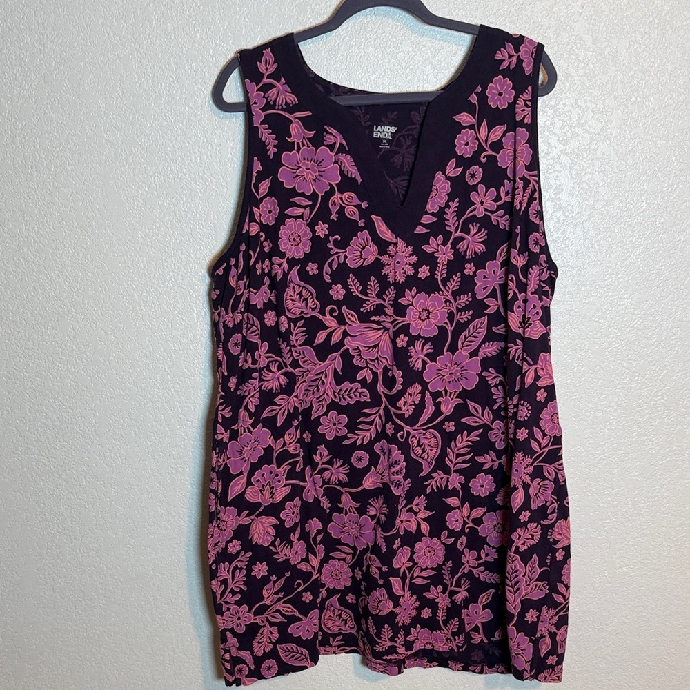 Lands End Purple Floral Mini Dress With Pockets Size 3X(24-26) summer vacation